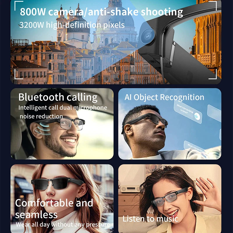 Okulary AI New - Kamera 8MP HD, Rozpoznawanie Obiektów, Anti-Shake, Asystent