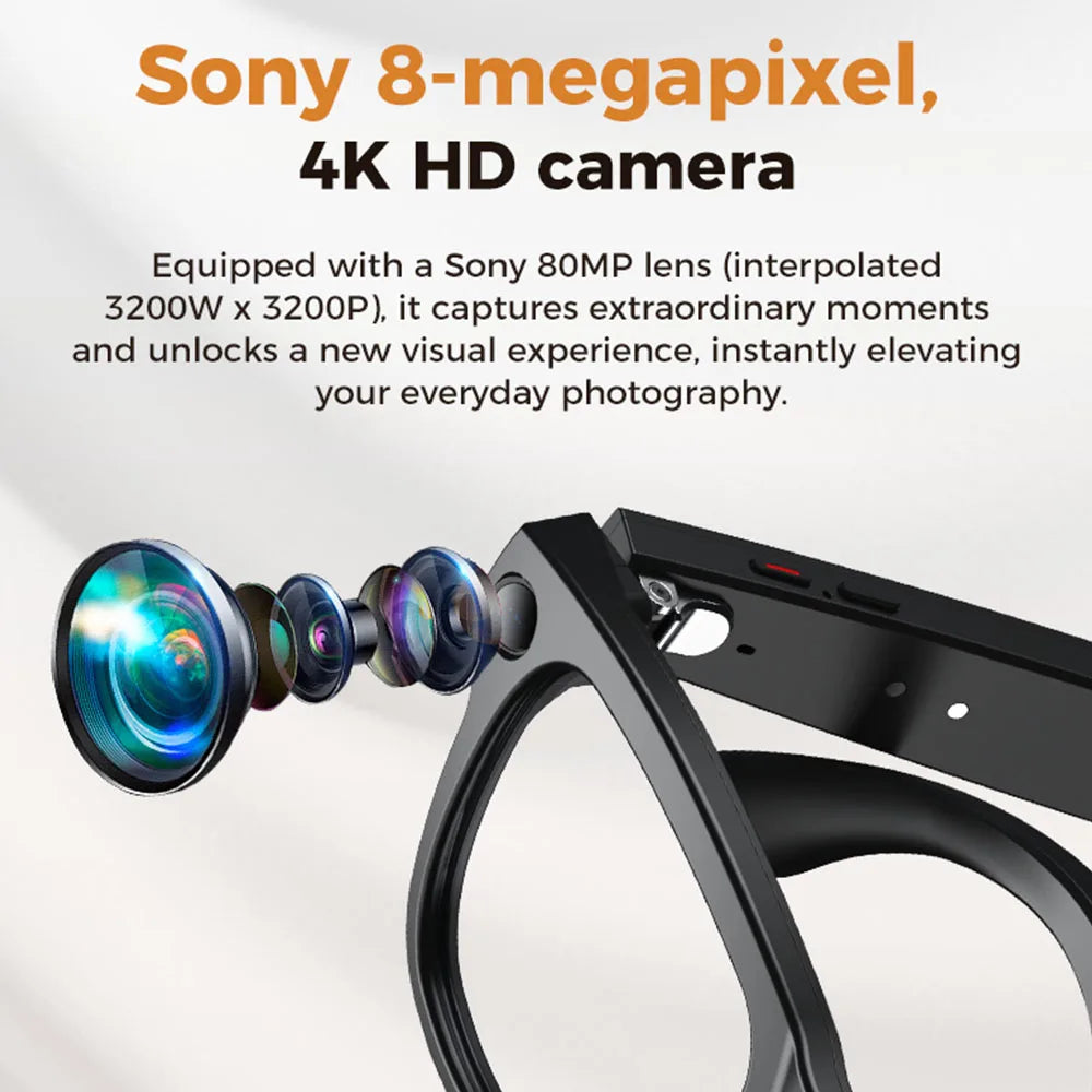 AI Intelligent Camera Glasses 4K HD Smart Glasses Camera Video Recording and Taking Photos, Translation,Assistant Conversation