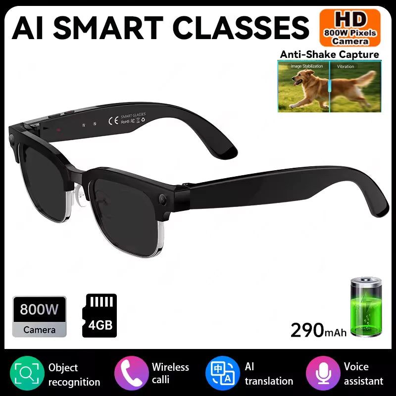 AI Smart Glasses 8 Million Pixels Recording Videos Photo Recognition Answer Translation 290mAh IP66 Waterproof Bluetooth Glasses
