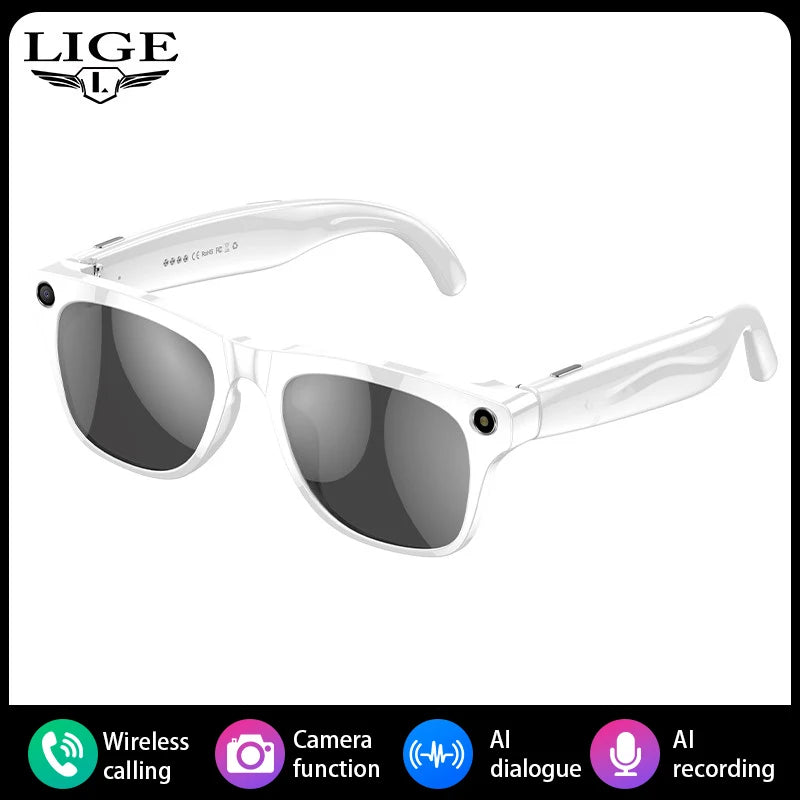 LIGE Smart AI Camera Glasses Take Photos Video With HD Camera AI Translation Object Recognition Bluetooth Call Music Sunglasses