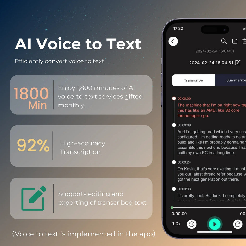 Dyktafon AI z Transkrypcją - Voice Recorder Speech-to-Text Nagrywanie Rozmów