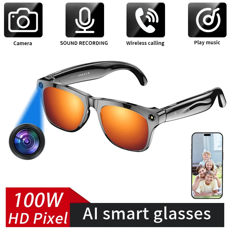LIGE Smart AI Camera Glasses Take Photos Video With HD Camera AI Translation Object Recognition Bluetooth Call Music Sunglasses