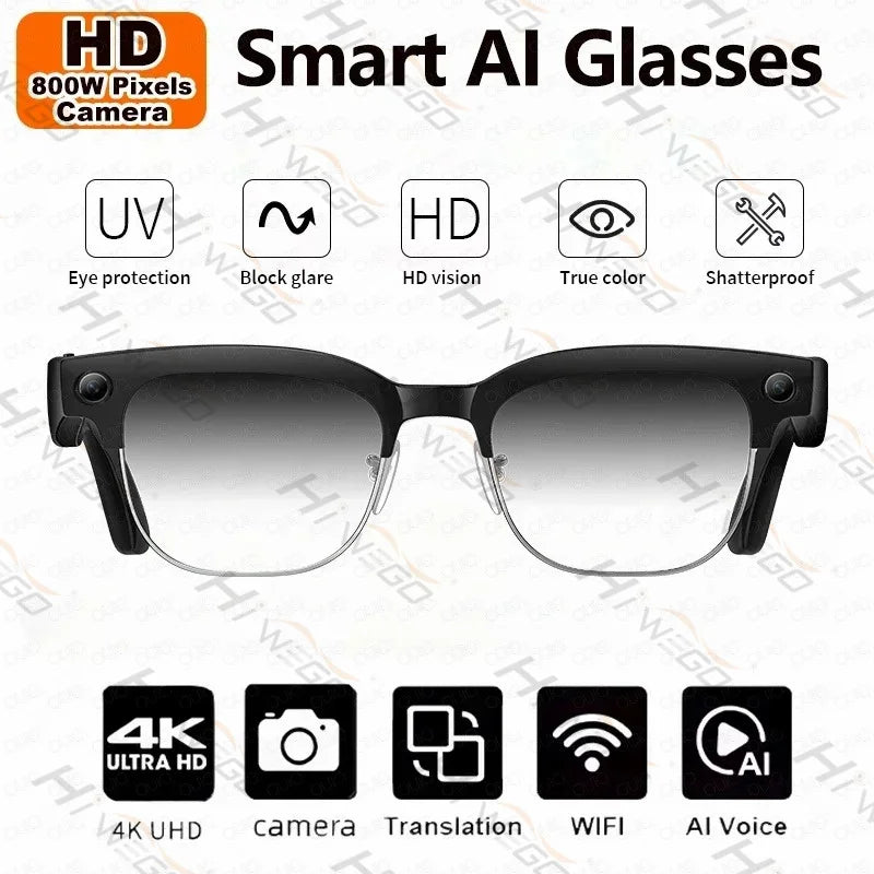 AI Smart Glasses 8 Million Pixels Recording Videos Photo Recognition Answer Translation 290mAh IP66 Waterproof Bluetooth Glasses