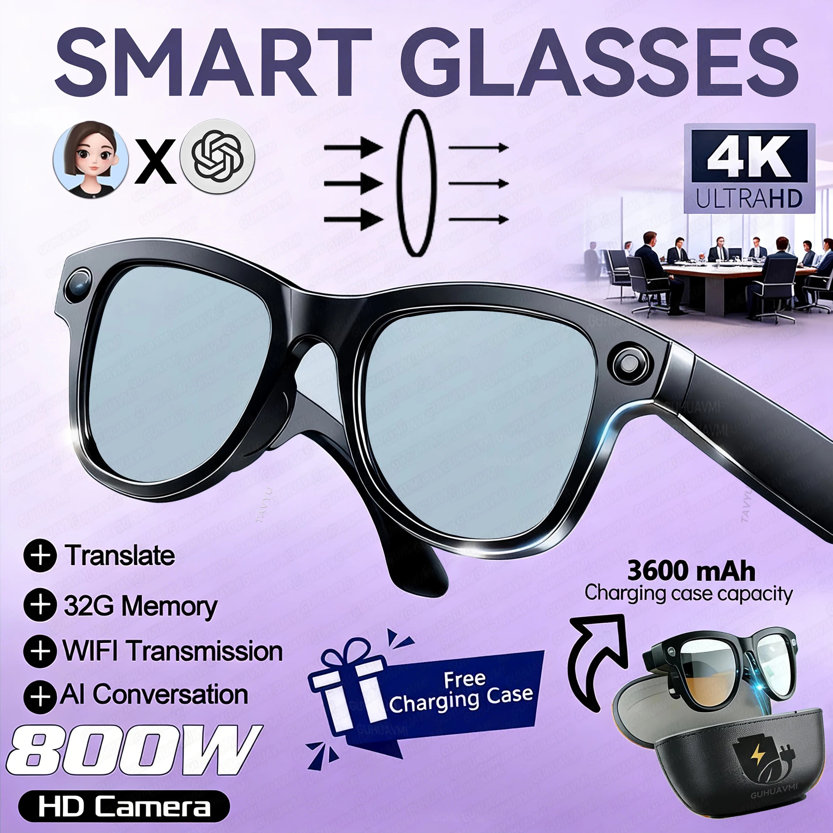 New AI Smart Glasses with 8MP Camera, 4K Video & HD Photo Bluetooth Audio , Real-Time Translation Noise-Cancel Calls Music 2026