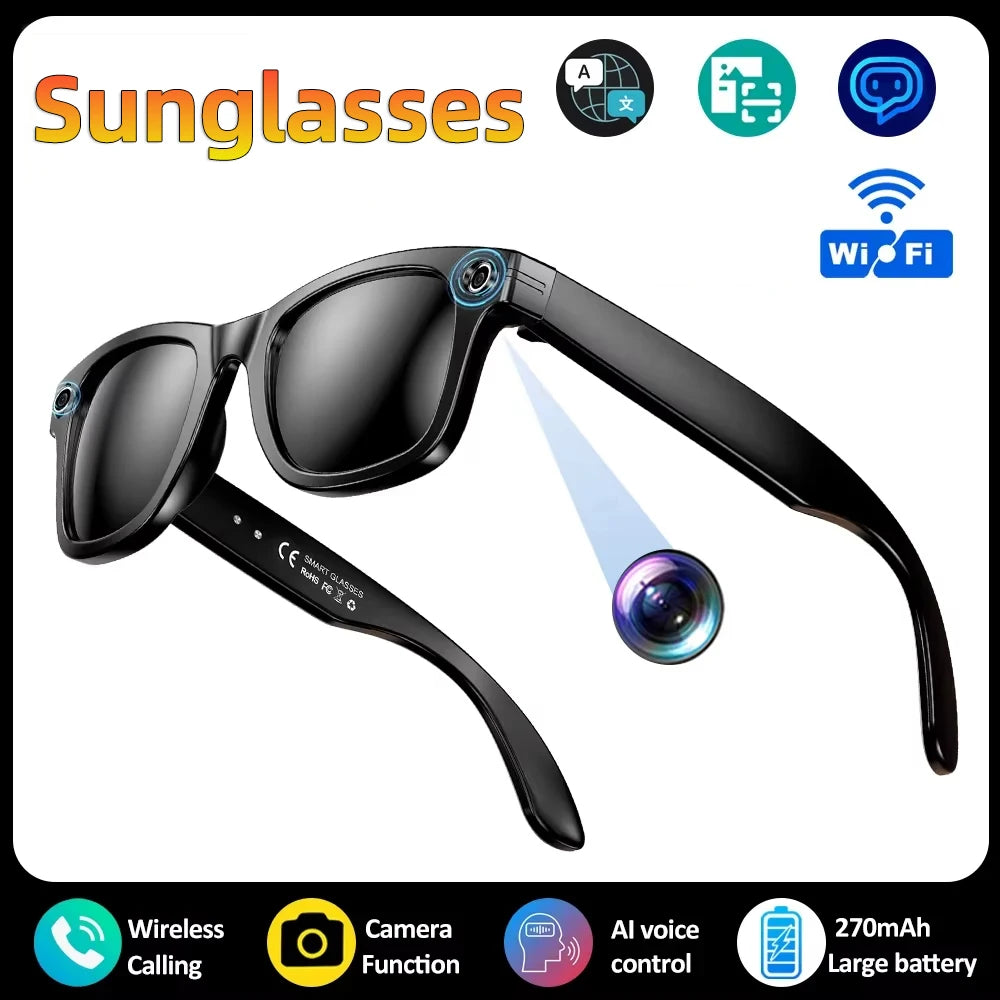 AI Smart Glasses 8MP Camera 32MP Photo 1200P Video Shooting Voice Asistant Real-time Translation BT Call Music Play Sunglasses