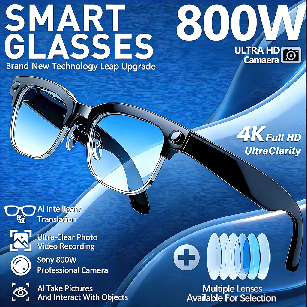 Okulary AI 2026 New - Kamera 800W 4K, Rozpoznawanie Zdjęć, Bluetooth, Tłumaczenie
