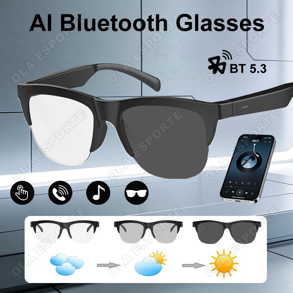 AI Glasses Men Women Smart Glasses Color-Changing Lenses High-Definition Voice Calls Hi-Fi Music Quality Open-ear Audio Glasses