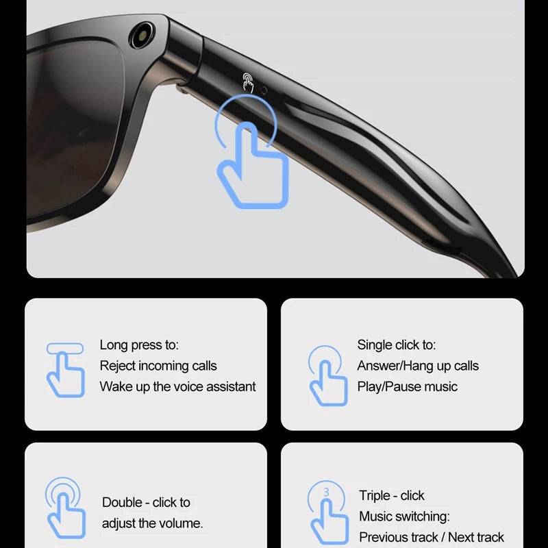 Okulary AI 1080 GPT - Kamera 100MP, Chat, Bluetooth, Asystent Muzyka, Tłumaczenie