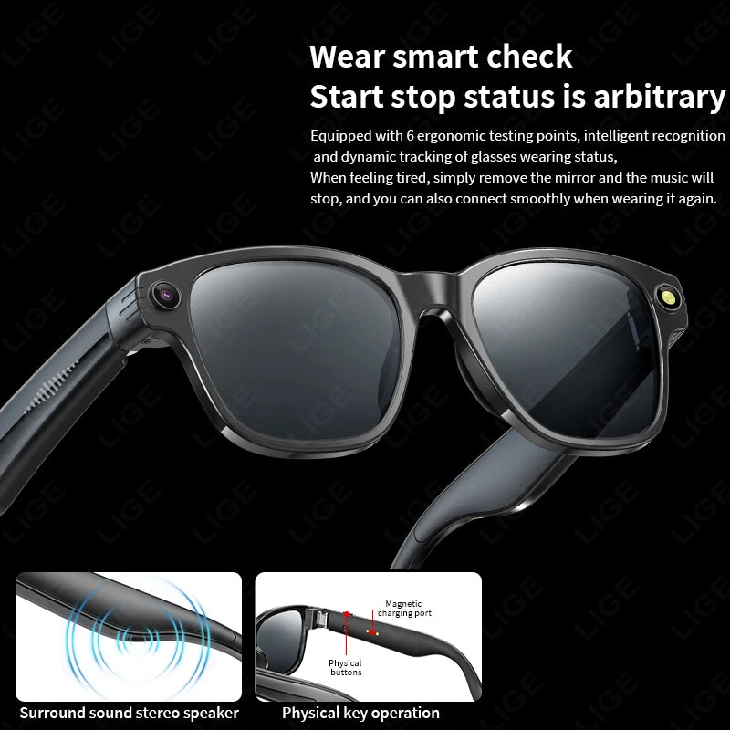 Okulary AI New 800W - Kamera WiFi+Bluetooth, Sterowanie Dotykowe, Nagrywanie