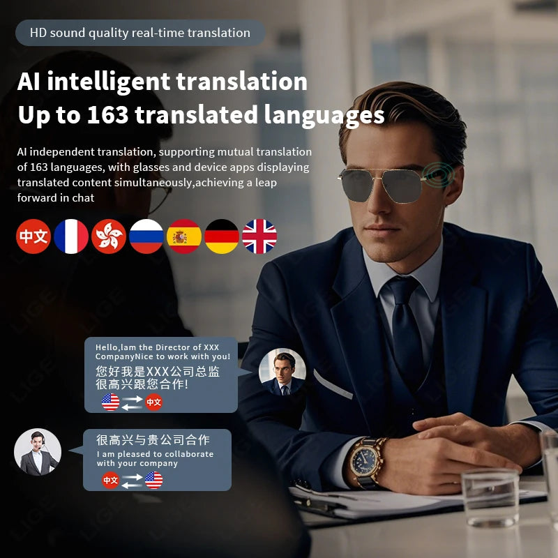Okulary AI Translation - Bluetooth, Sunglasses, Anti-Blue Light, Polaryzacja, Wodoodporne