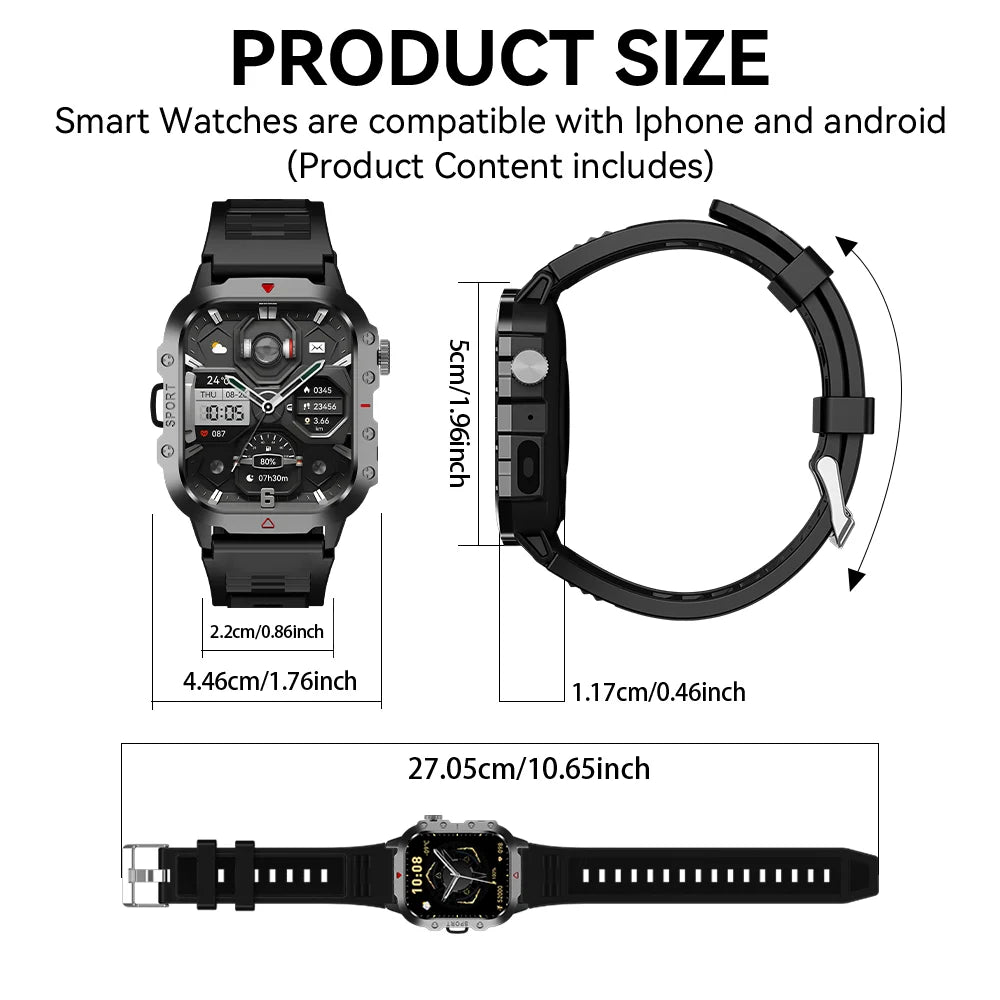 Smartwatch Sportowy KESHUYOU - 2.01" HD, Latarka LED, Bluetooth, Rozmowy
