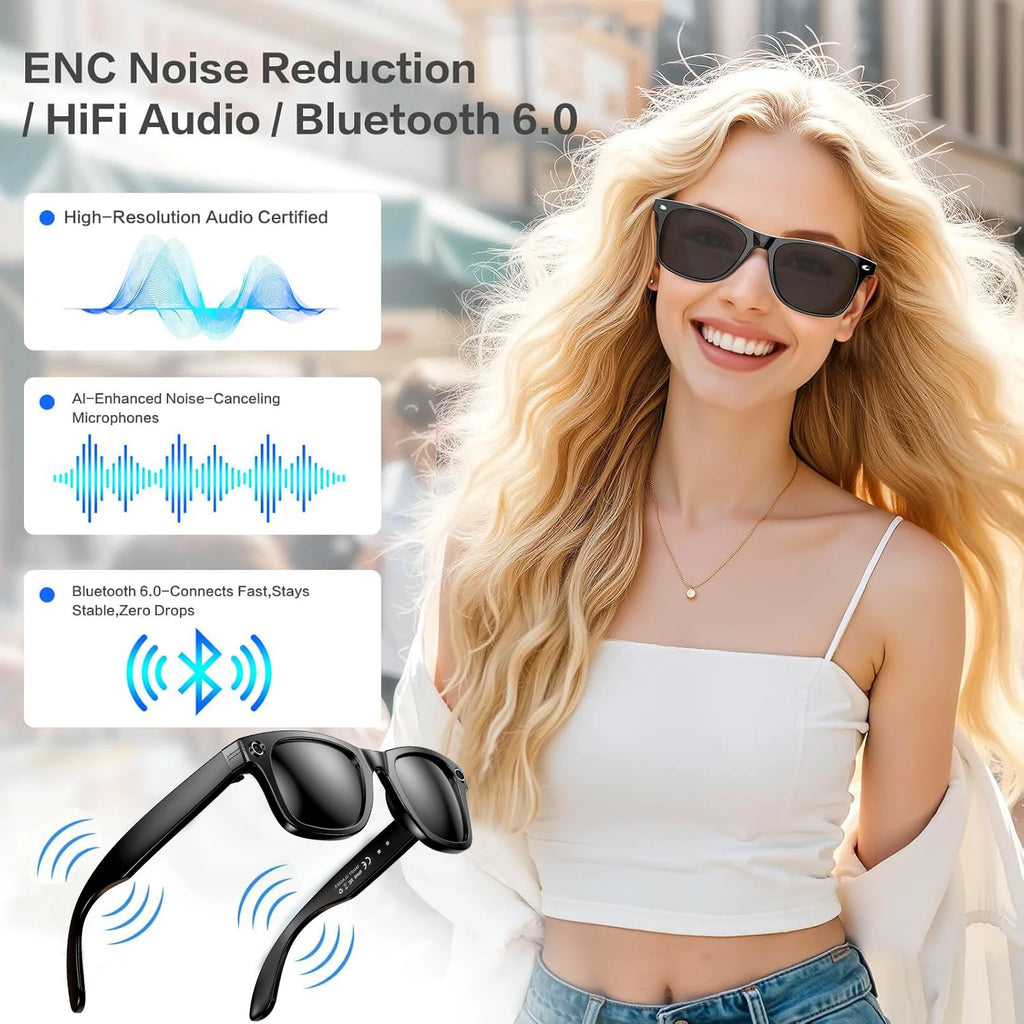 2026 AI Smart Glasses Camera 800K Video Recording EIS 100+Language Translation Mens Sunglasses Bluetooth Call Music 260mAh Woman