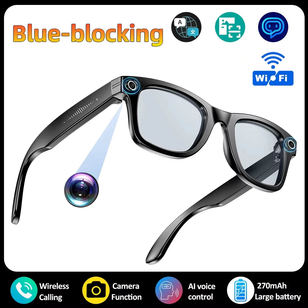 AI Smart Glasses 8MP Camera 32MP Photo 1200P Video Shooting Voice Asistant Real-time Translation BT Call Music Play Sunglasses