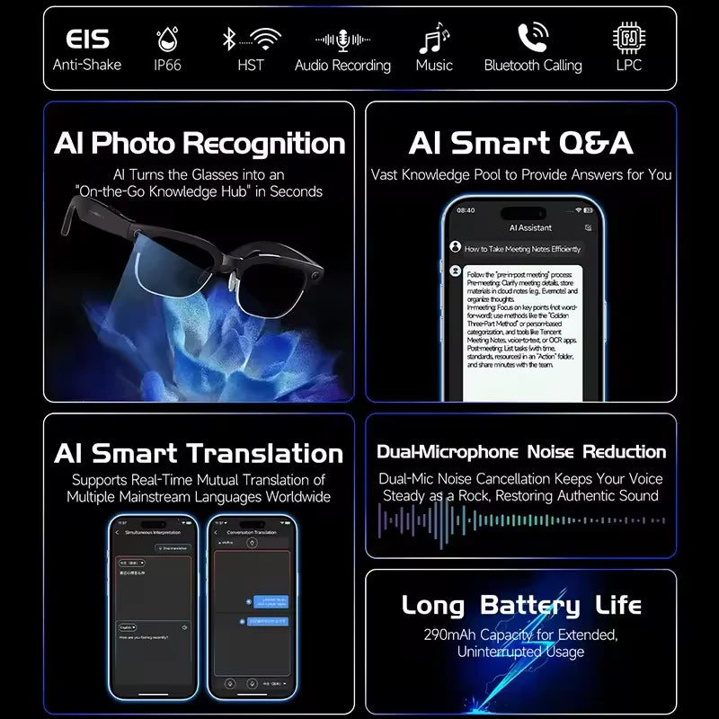 Okulary AI 2026 New - Kamera 8MP HD, Zdjęcia Wideo, WiFi, Sunglasses, Muzyka