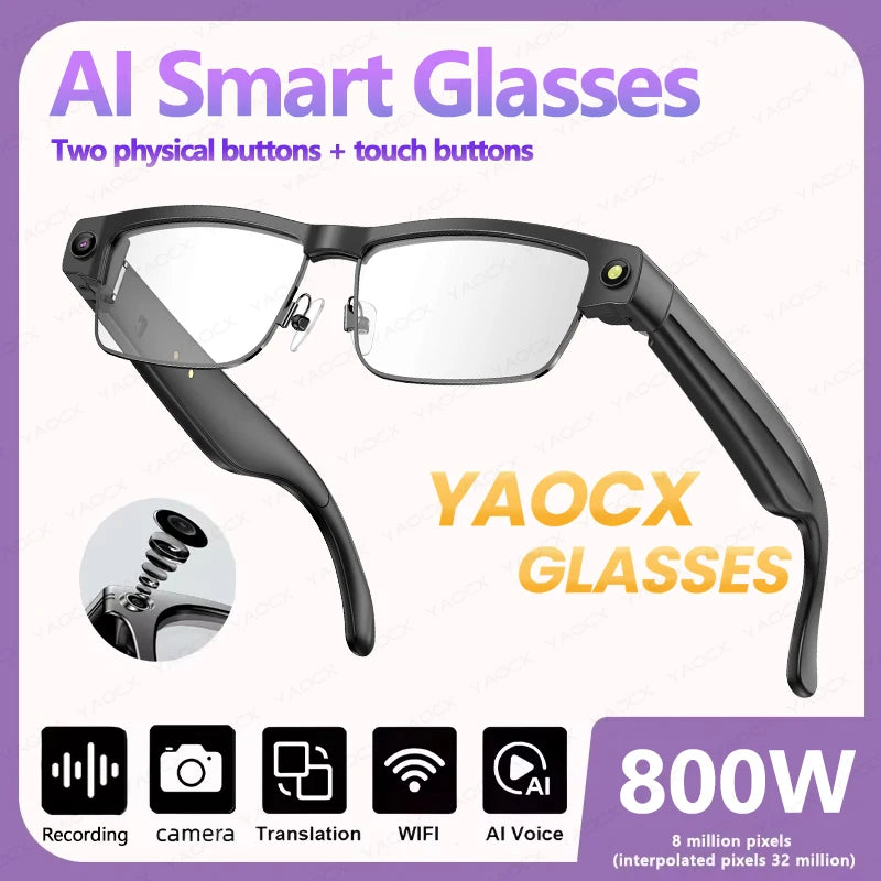 New AI Smart Glasses 8MP HD Camera AI Object Recognition Anti Shake Video Recording Voice Assistant Bluetooth Call Smart Glasses