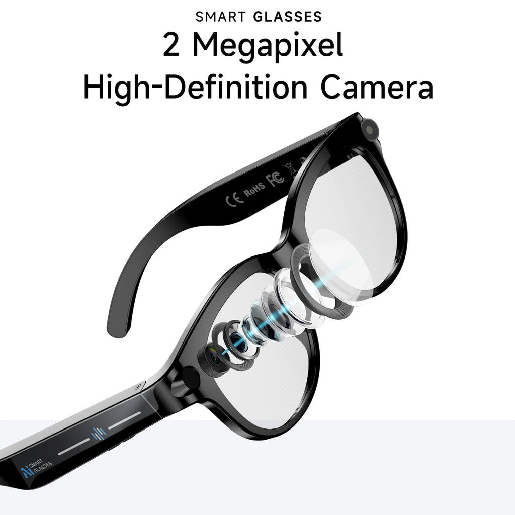 AI Smart Glasses HD Camera LED light AI Translation Dialogue 290mAh Battery Meeting Video Record Outdoor Sports Sunglasses Gifts