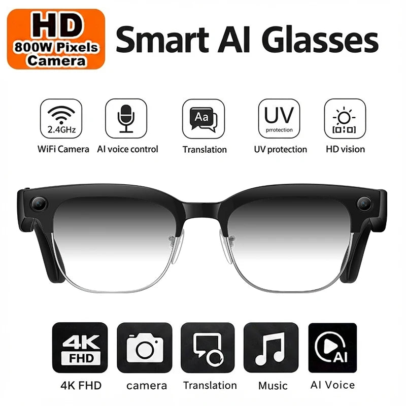 AI Smart Glasses Camera 2026 Bluetooth Headphones Translator Sunglasses Touch Control Photochromic Anti Blue Light Eyeglasses