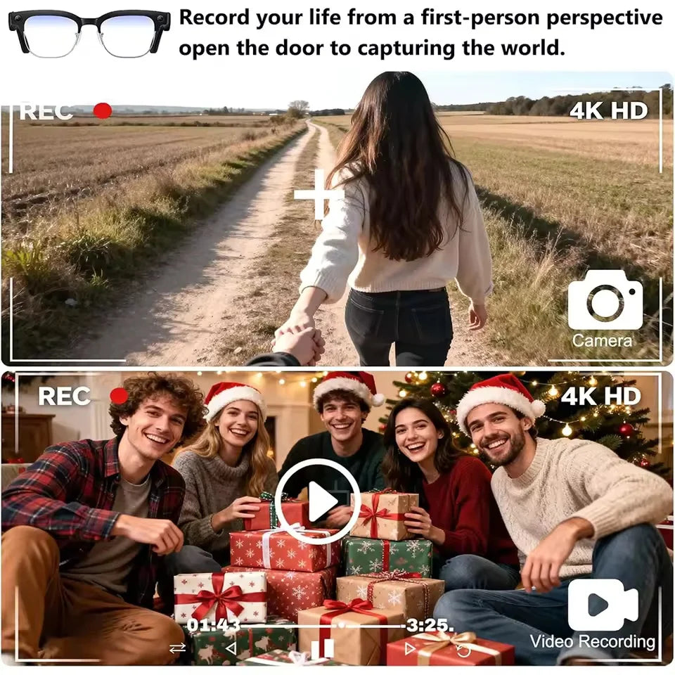2026 New AI Smart Glasses 800W Ultra-Wide HD 4K Camera Video Recording 4GB AI Photo Recognition Bluetooth Call Translation Voice
