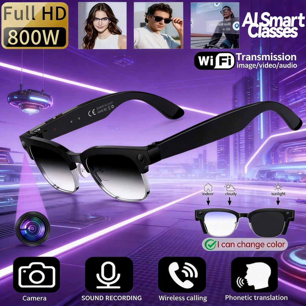 Okulary AI Smart - 8MP, Nagrywanie Wideo, Rozpoznawanie Zdjęć, IP66 Wodoodporne