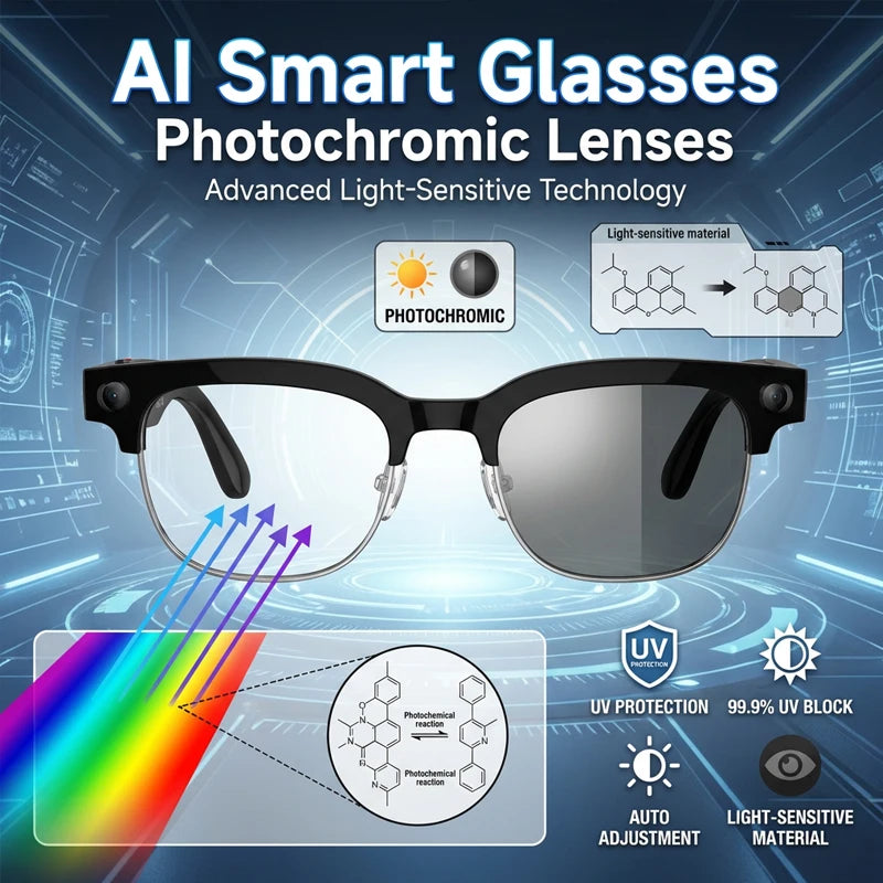 Okulary AI Smart 2026 - Kamera, Bluetooth, Tłumacz, Fotochromowe, Anti-Blue Light