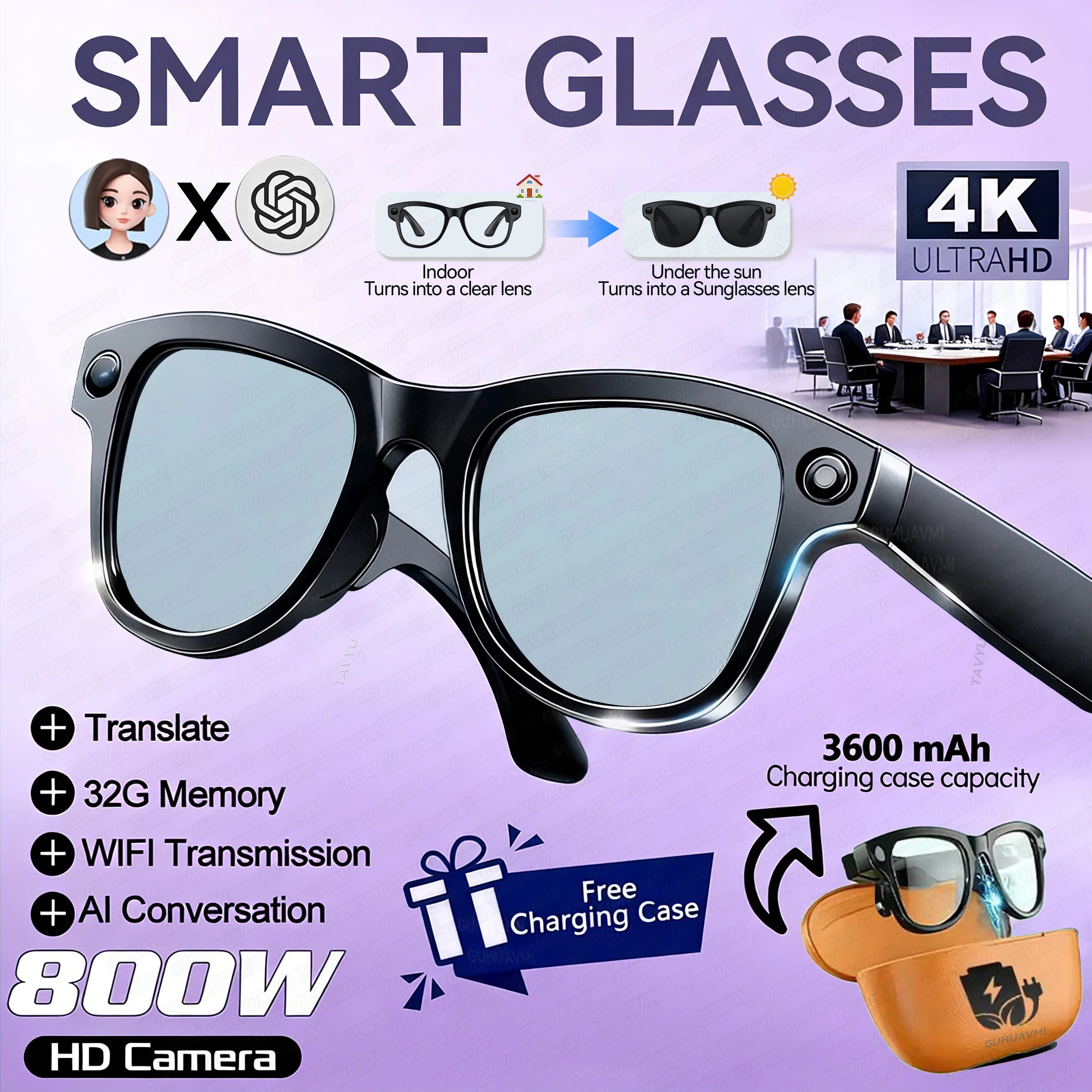 New AI Smart Glasses with 8MP Camera, 4K Video & HD Photo Bluetooth Audio , Real-Time Translation Noise-Cancel Calls Music 2026