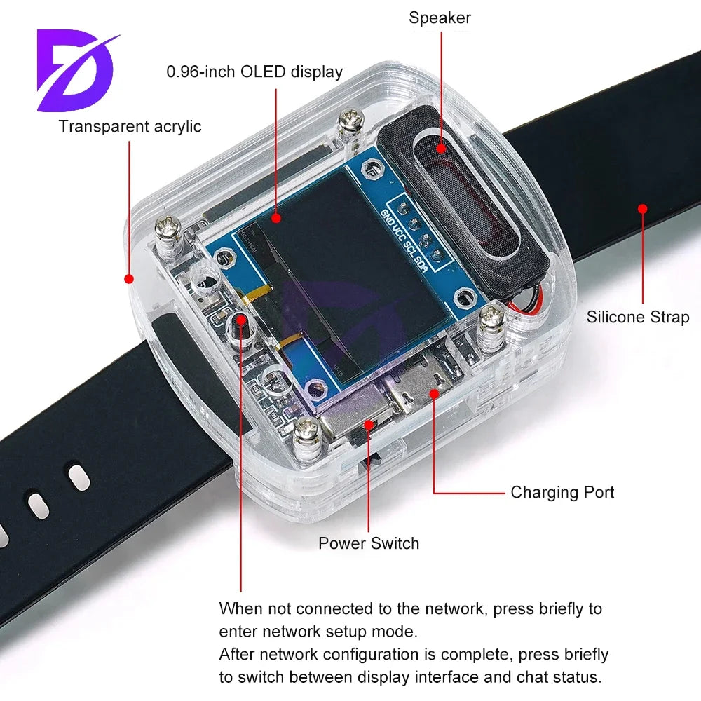 Zestaw DIY ESP32S3 - Inteligentny Zegarek Głosowy AI do Samodzielnego Montażu