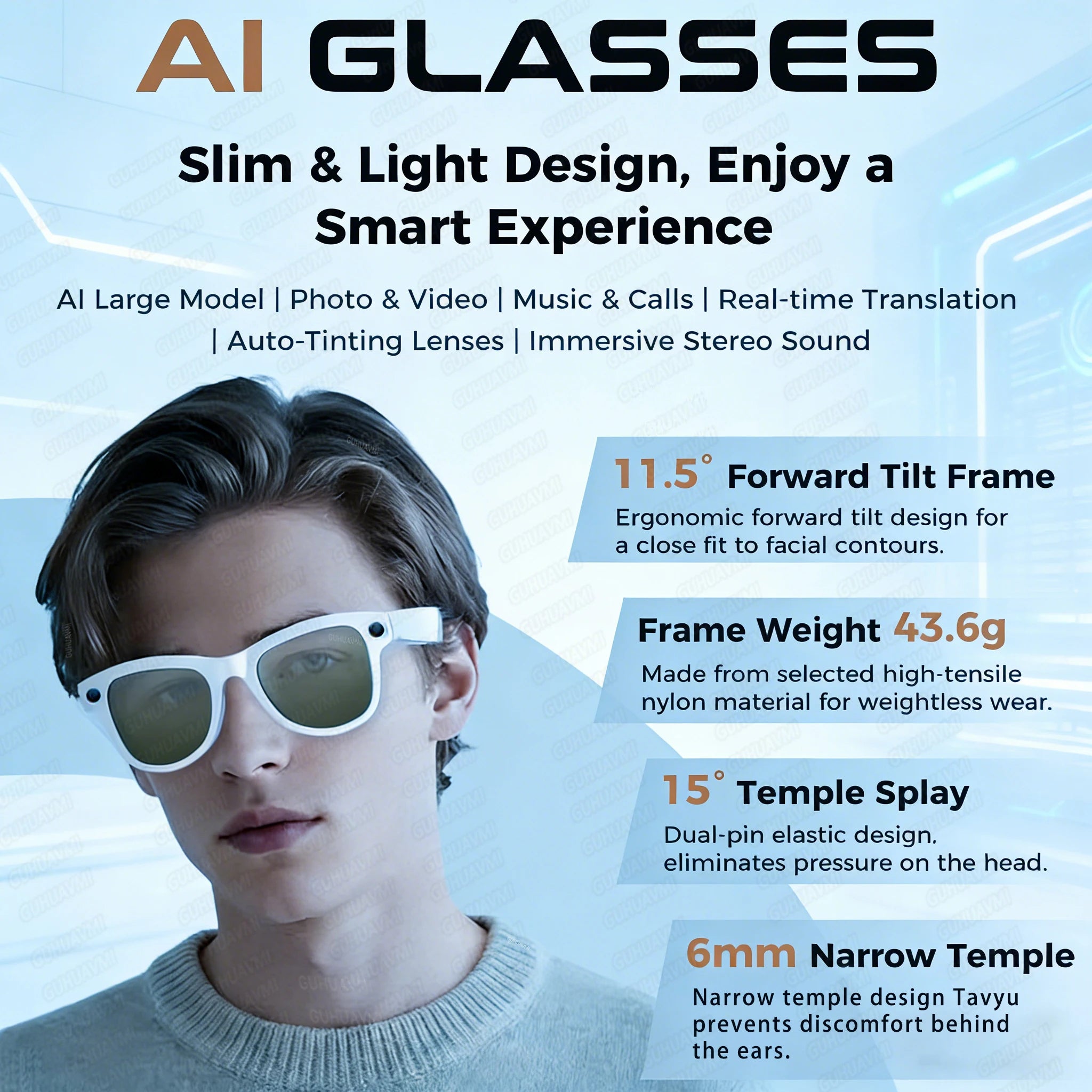 New AI Smart Glasses with 8MP Camera, 4K Video & HD Photo Bluetooth Audio , Real-Time Translation Noise-Cancel Calls Music 2026