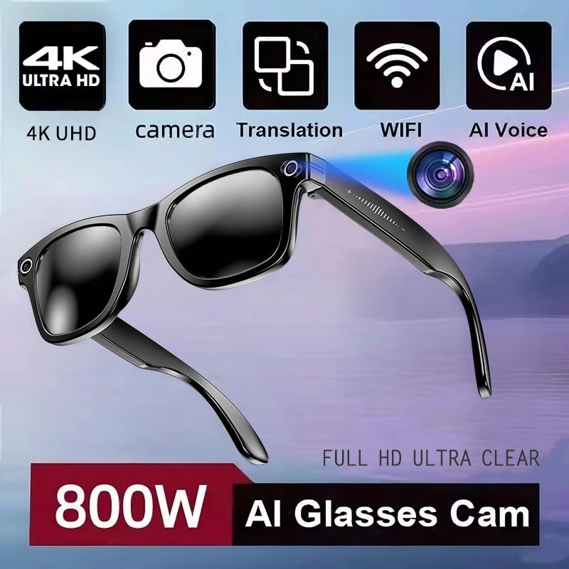 Okulary AI Smart 2026 - Kamera 800K, Nagrywanie Wideo, Tłumaczenie 100+, Bluetooth