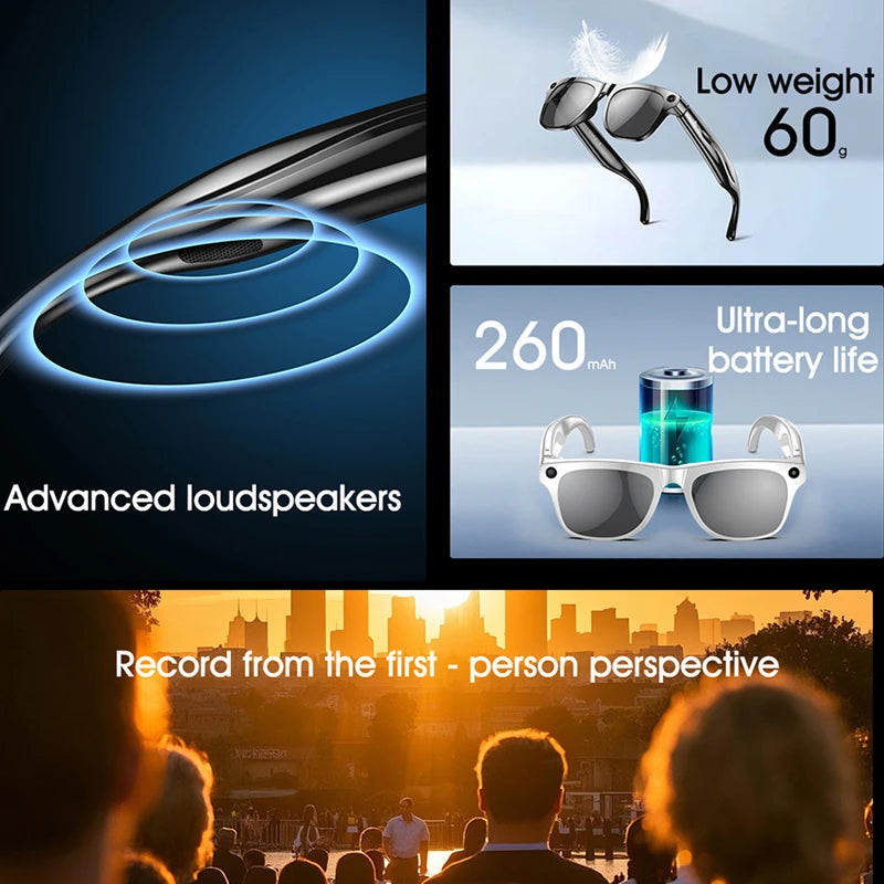 Okulary AI 1080 GPT - Kamera 100MP, Chat, Bluetooth, Asystent Muzyka, Tłumaczenie
