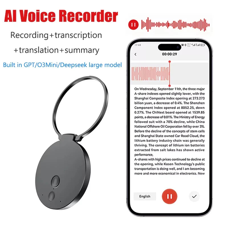 8-128GB AI Voice Recorder Real-Time Transcription Meeting Recording AI Notetaking Device 256G Mini Keychain Audio Dictaphone