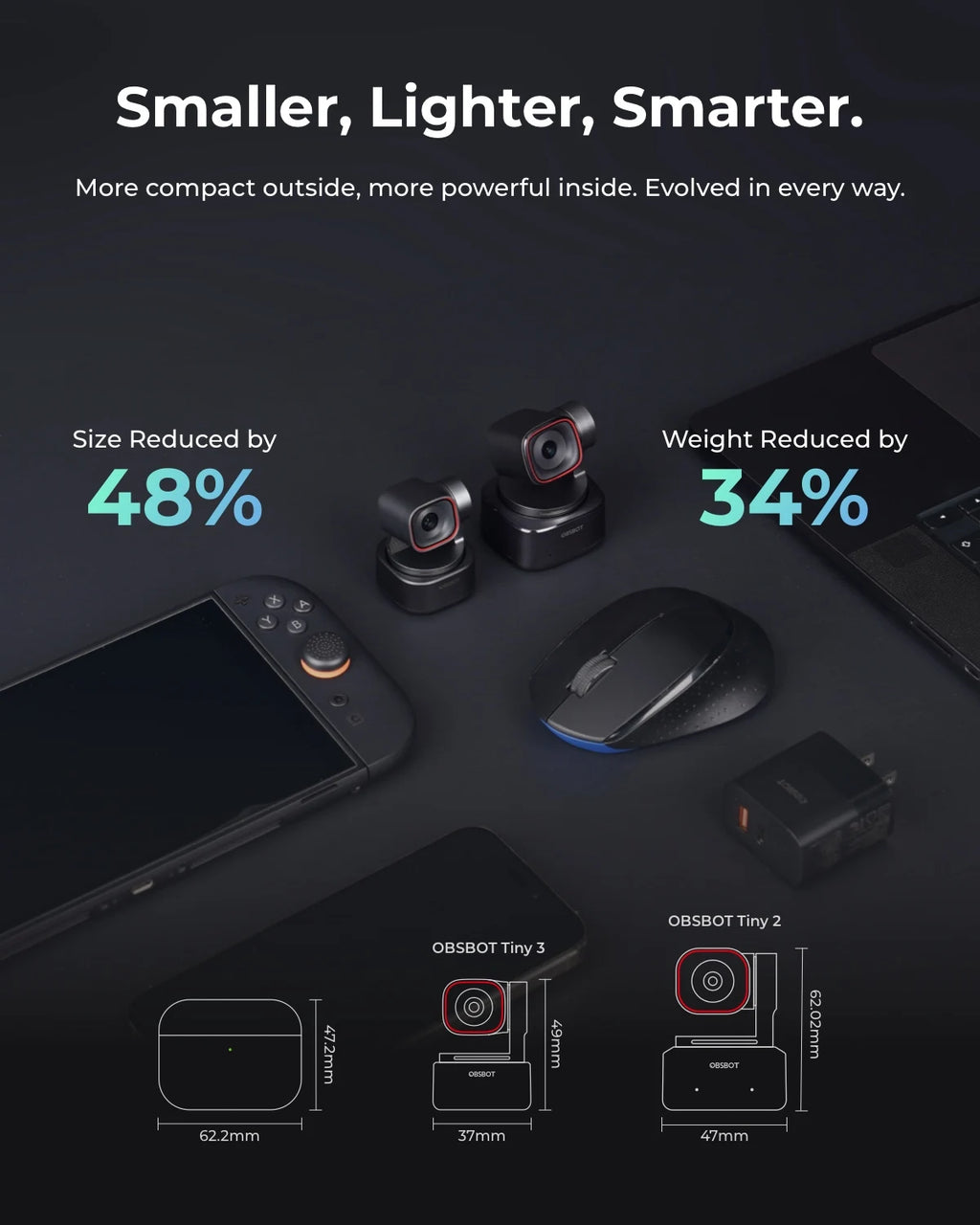 Kamera OBSBOT Tiny 3 AI - Webcam 4K z Spatial Audio i Tracking