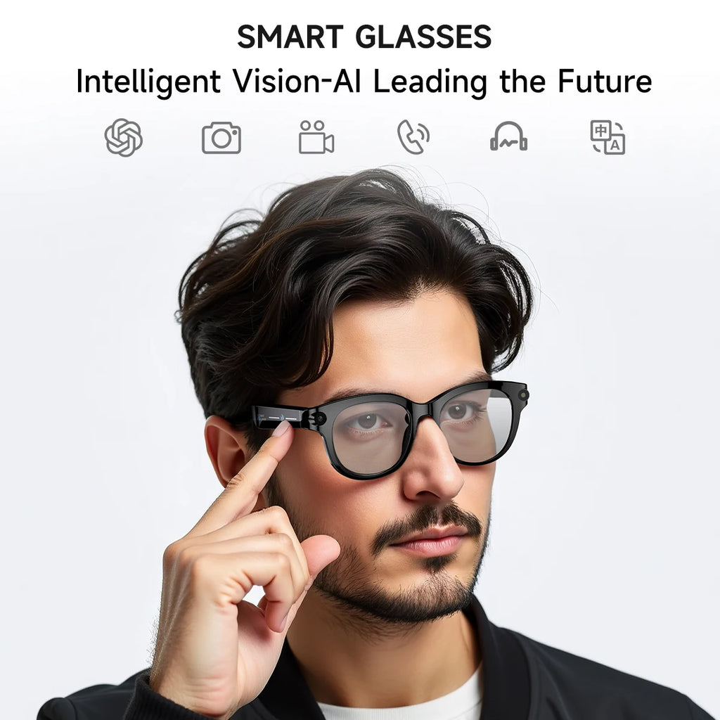 AI Smart Glasses HD Camera LED light AI Translation Dialogue 290mAh Battery Meeting Video Record Outdoor Sports Sunglasses Gifts
