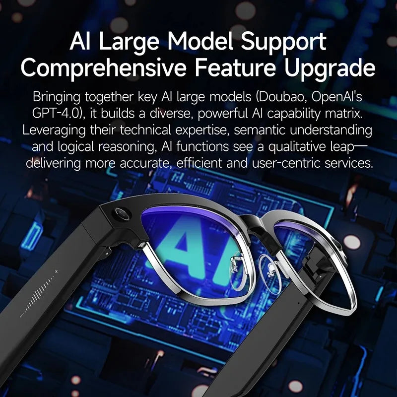 AI Smart Glasses 8 Million Pixels Recording Videos Photo Recognition Answer Translation 290mAh IP66 Waterproof Bluetooth Glasses