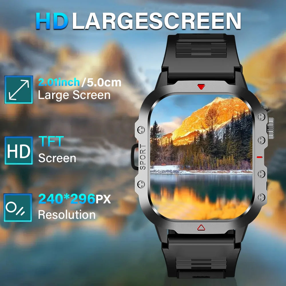Smartwatch Sportowy KESHUYOU - 2.01" HD, Latarka LED, Bluetooth, Rozmowy