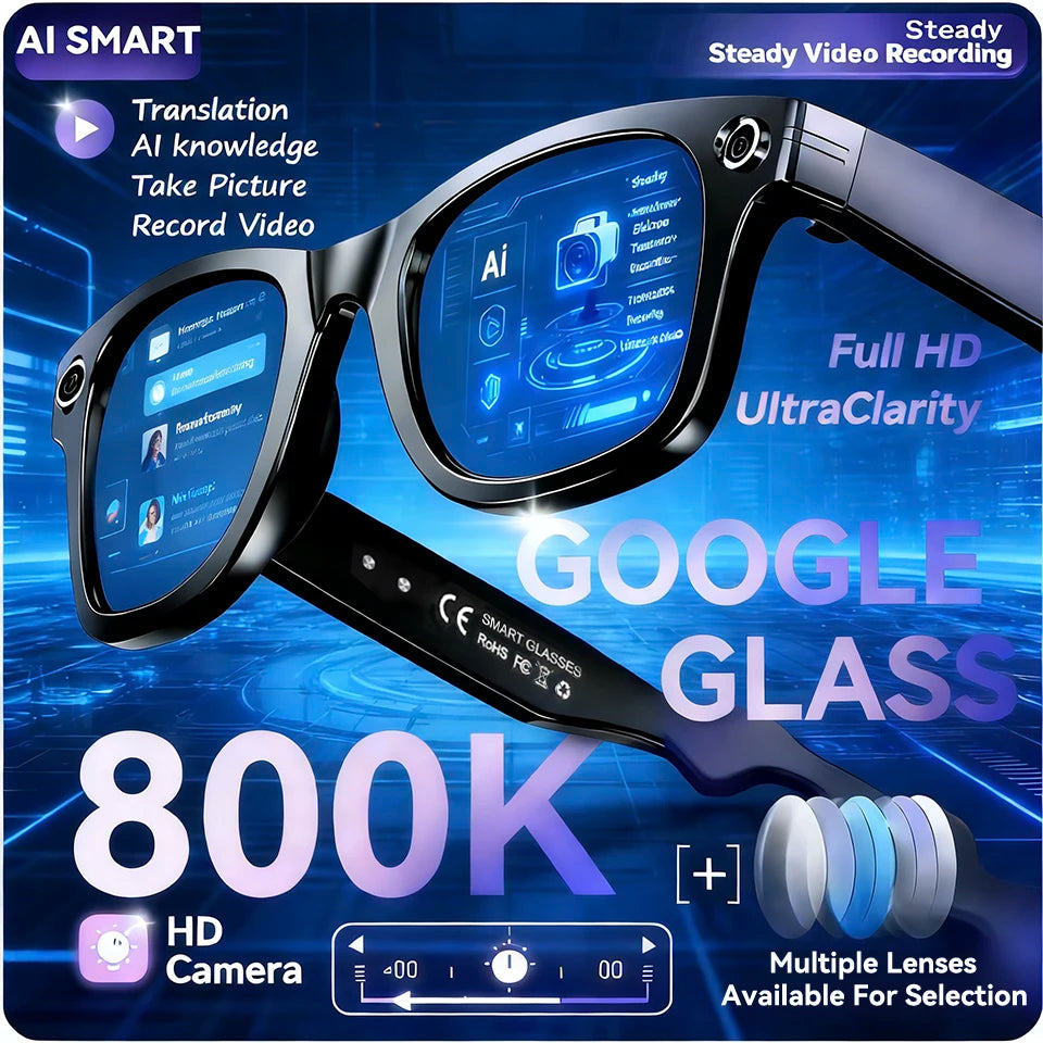 2026 AI Smart Glasses Camera 800K Video Recording EIS 100+Language Translation Mens Sunglasses Bluetooth Call Music 260mAh Woman