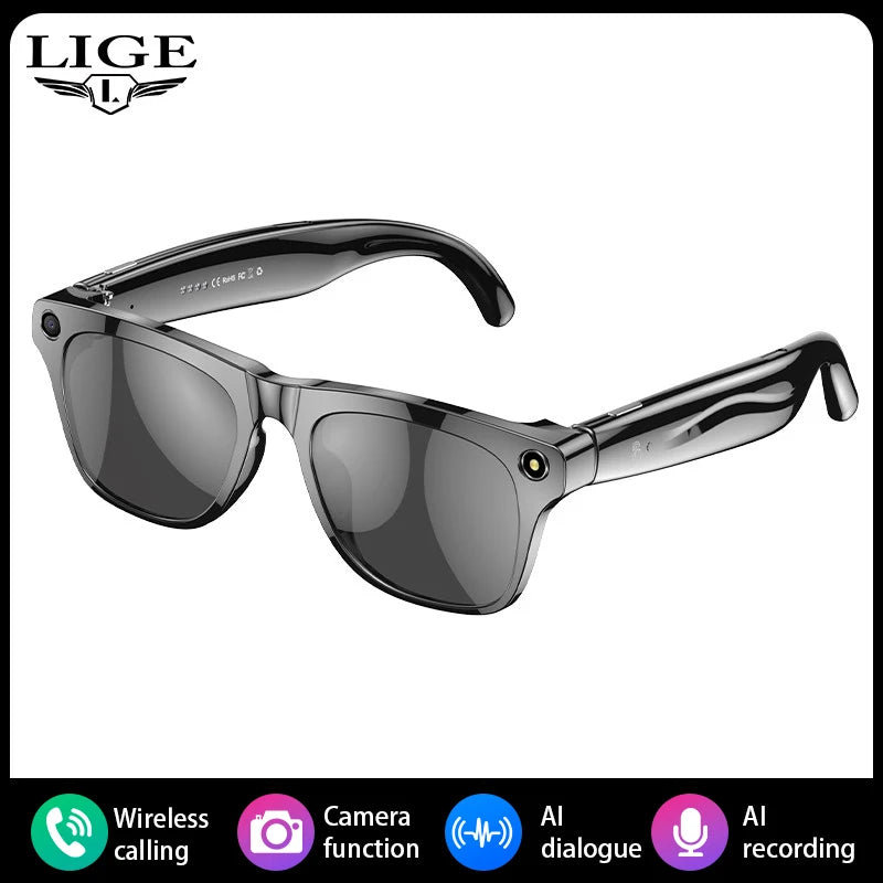 LIGE Smart AI Camera Glasses Take Photos Video With HD Camera AI Translation Object Recognition Bluetooth Call Music Sunglasses