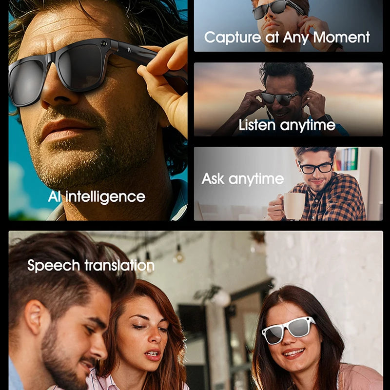 LIGE Smart AI Camera Glasses Take Photos Video With HD Camera AI Translation Object Recognition Bluetooth Call Music Sunglasses