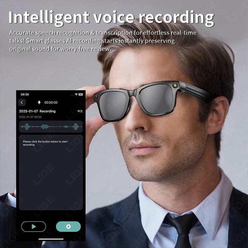 New AI Smart Glasses 800W Camera WIFI+Bluetooth Real-time Transmission Sunglasses Touch Control Video Record Glasses Android IOS