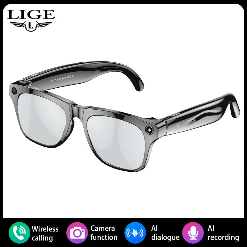 LIGE Smart AI Camera Glasses Take Photos Video With HD Camera AI Translation Object Recognition Bluetooth Call Music Sunglasses