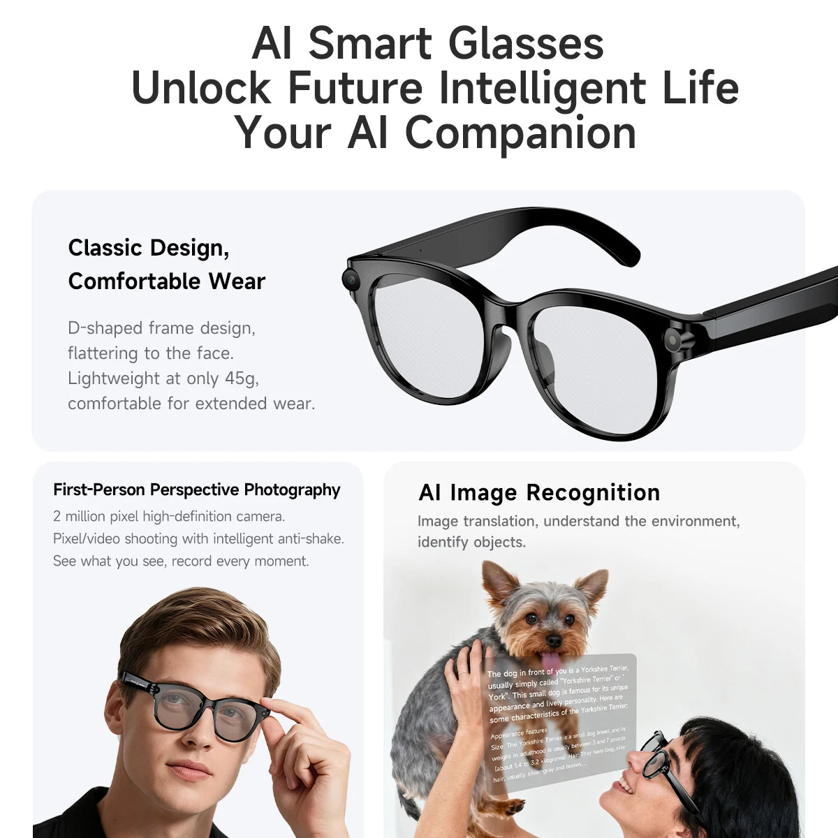 AI Smart Glasses HD Camera LED light AI Translation Dialogue 290mAh Battery Meeting Video Record Outdoor Sports Sunglasses Gifts