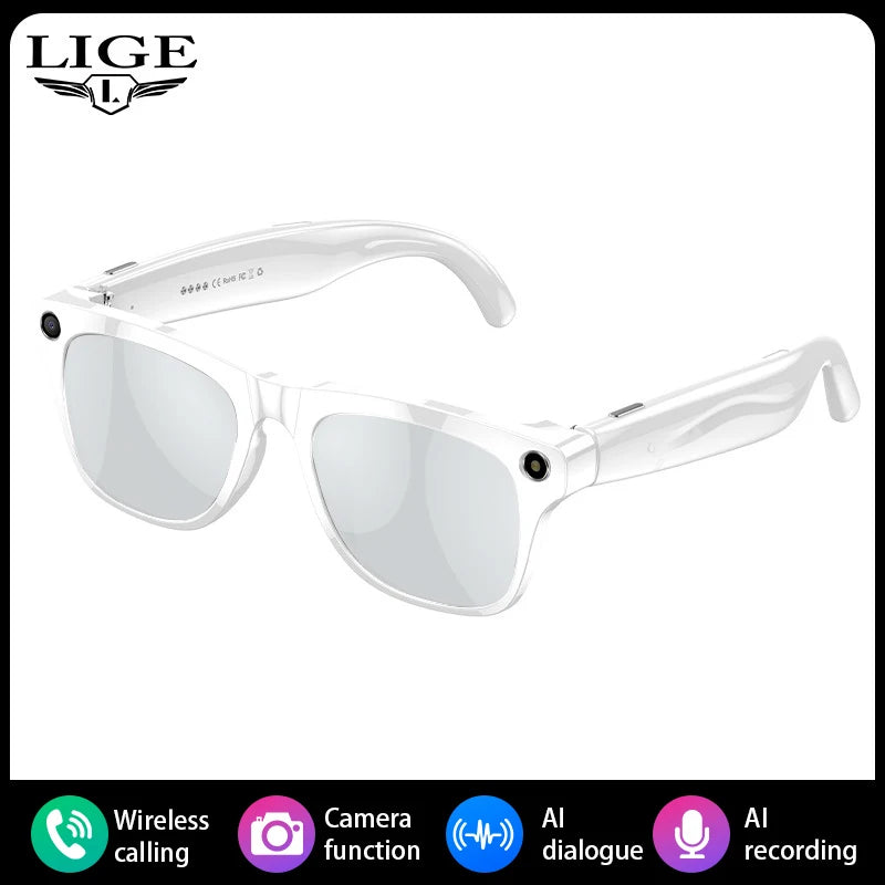 LIGE Smart AI Camera Glasses Take Photos Video With HD Camera AI Translation Object Recognition Bluetooth Call Music Sunglasses