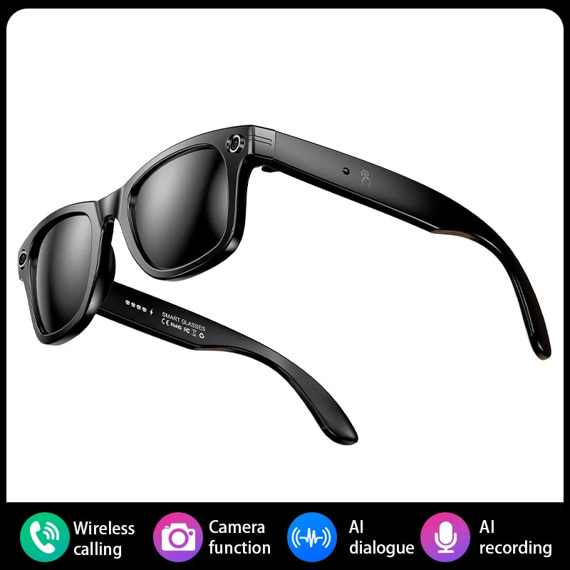 AI Smart Glasses With Camera Photo Sense Bluetooth Music Call Intelligent Recording IP65 Waterproof Bluetooth Glasses  VIDEO