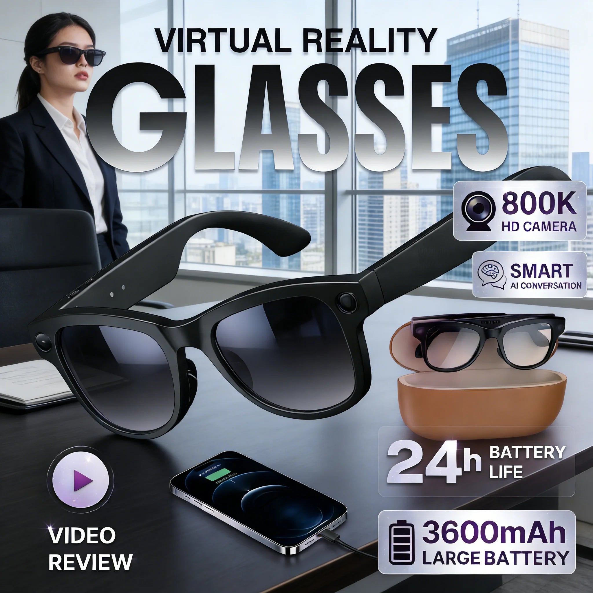 New AI Smart Glasses with 8MP Camera, 4K Video & HD Photo Bluetooth Audio , Real-Time Translation Noise-Cancel Calls Music 2026