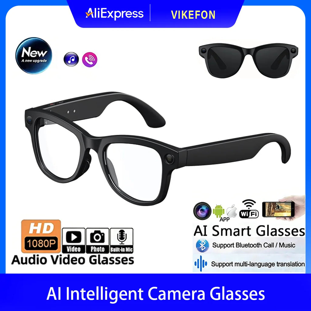 AI Intelligent Camera Glasses 4K HD Smart Glasses Camera Video Recording and Taking Photos, Translation,Assistant Conversation