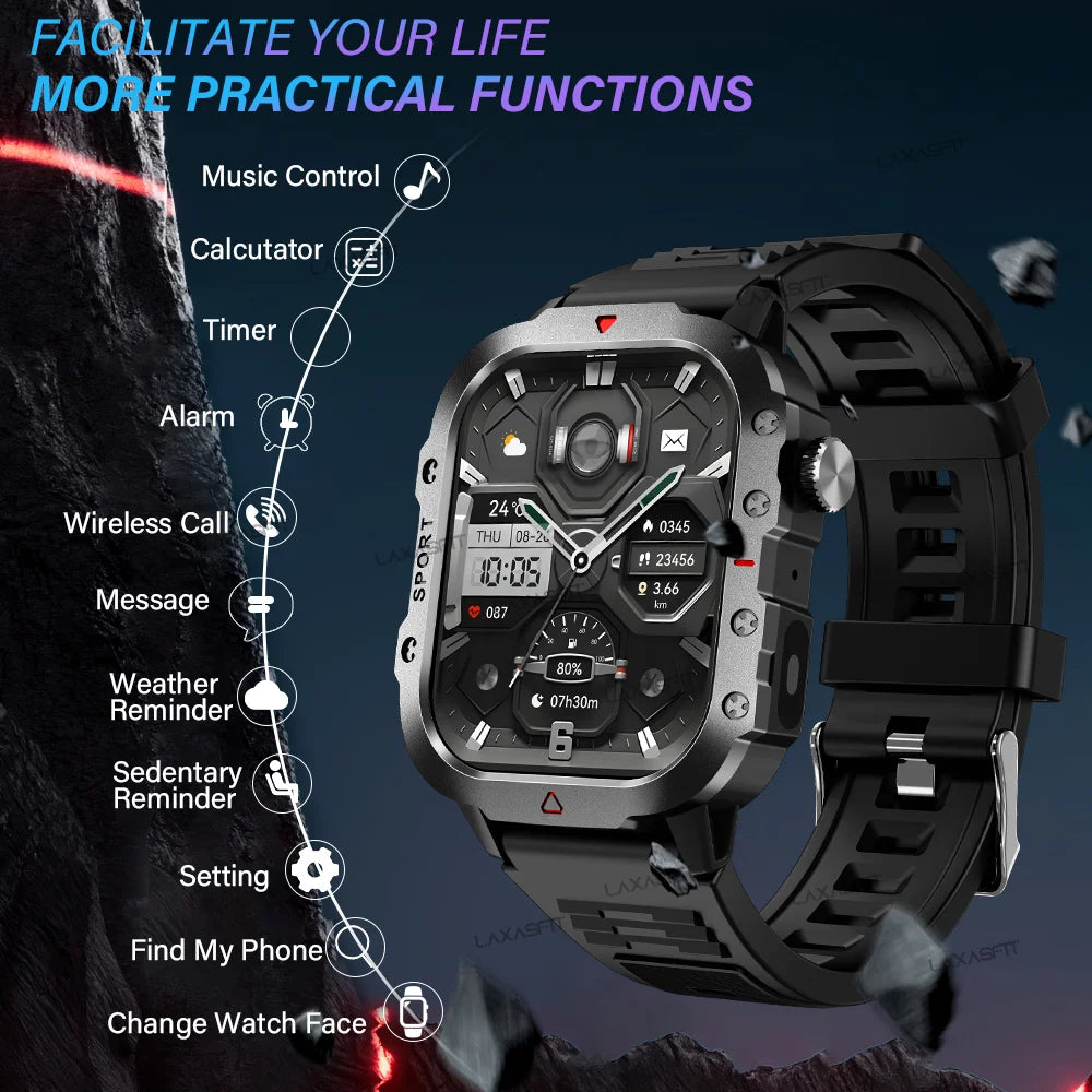 Smartwatch Sportowy KESHUYOU - 2.01" HD, Latarka LED, Bluetooth, Rozmowy