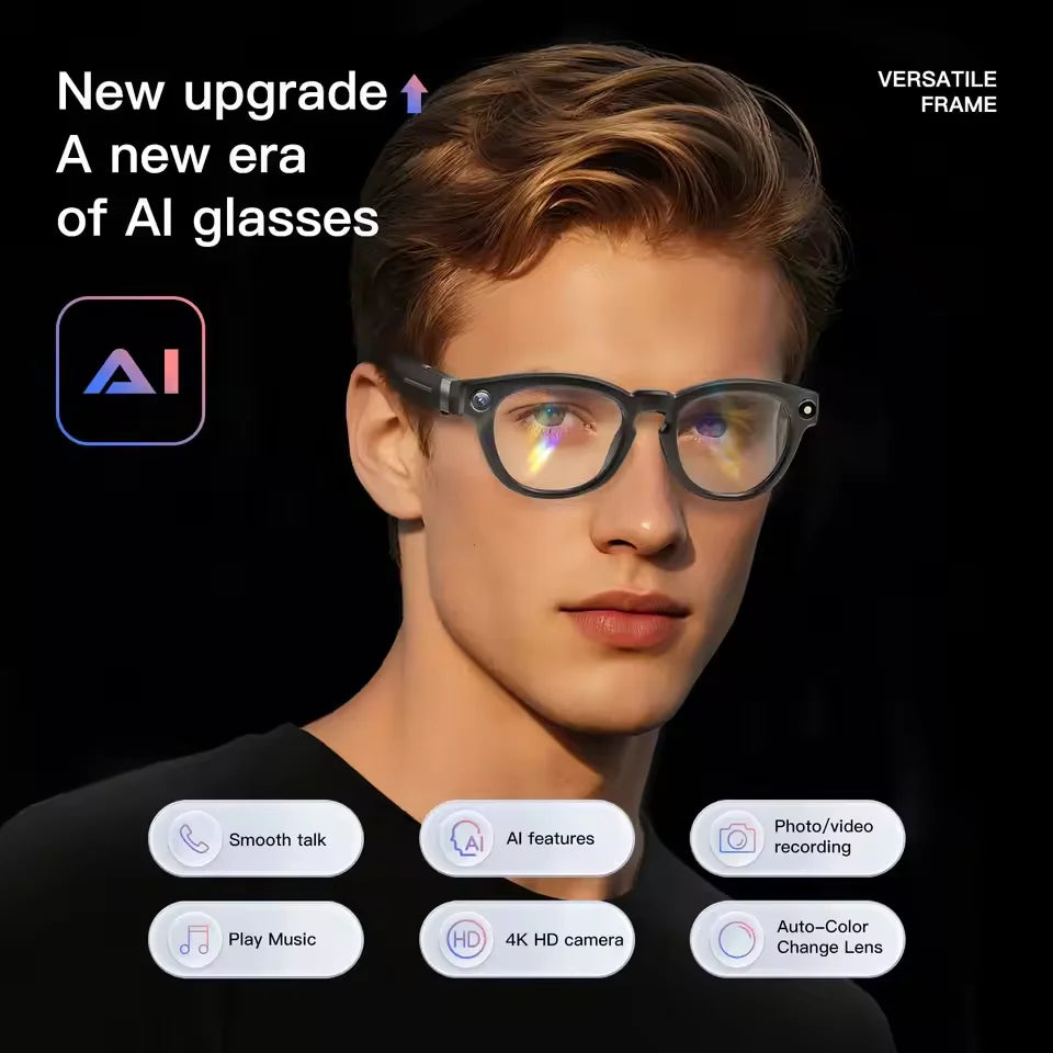 2026 New AI Smart Glasses 8MP Camera HD Video Recording Voice Translator Bluetooth 5.3 Audio Sunglasses WiFi Transfer ENC Call