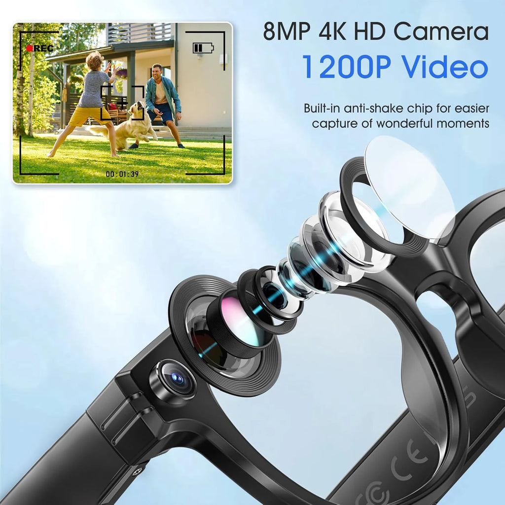 Okulary AI Smart 2026 - Kamera 800K, Nagrywanie Wideo, Tłumaczenie 100+, Bluetooth