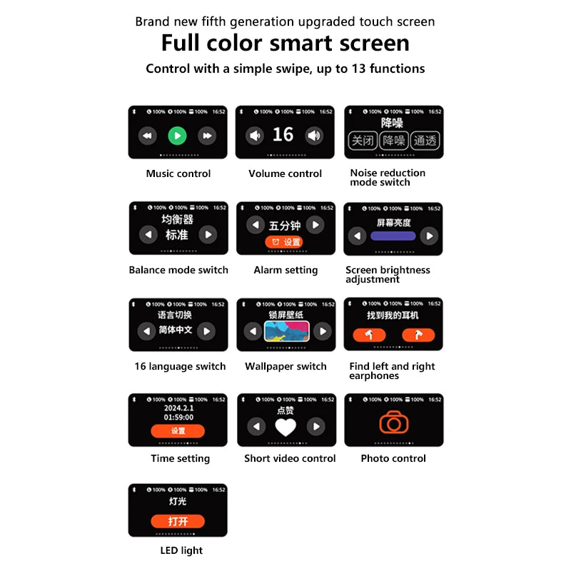 AI Earphone Wireless Bluetooth Headphones Translator Earphones 147Languages With Touch Screen Communication APP Control