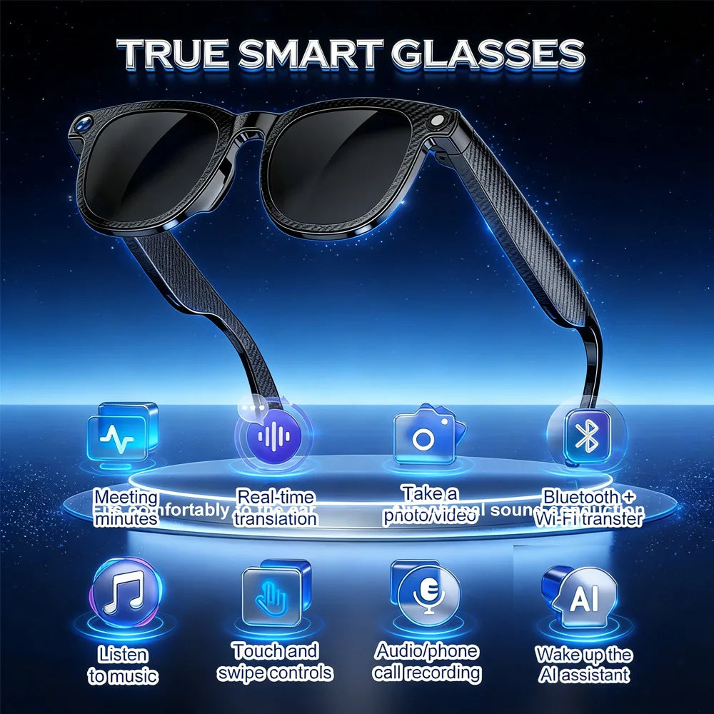 Okulary AI Smart 2025 - Kamera 8MP, Nagrywanie Wideo, Tłumaczenie 100+ Języków