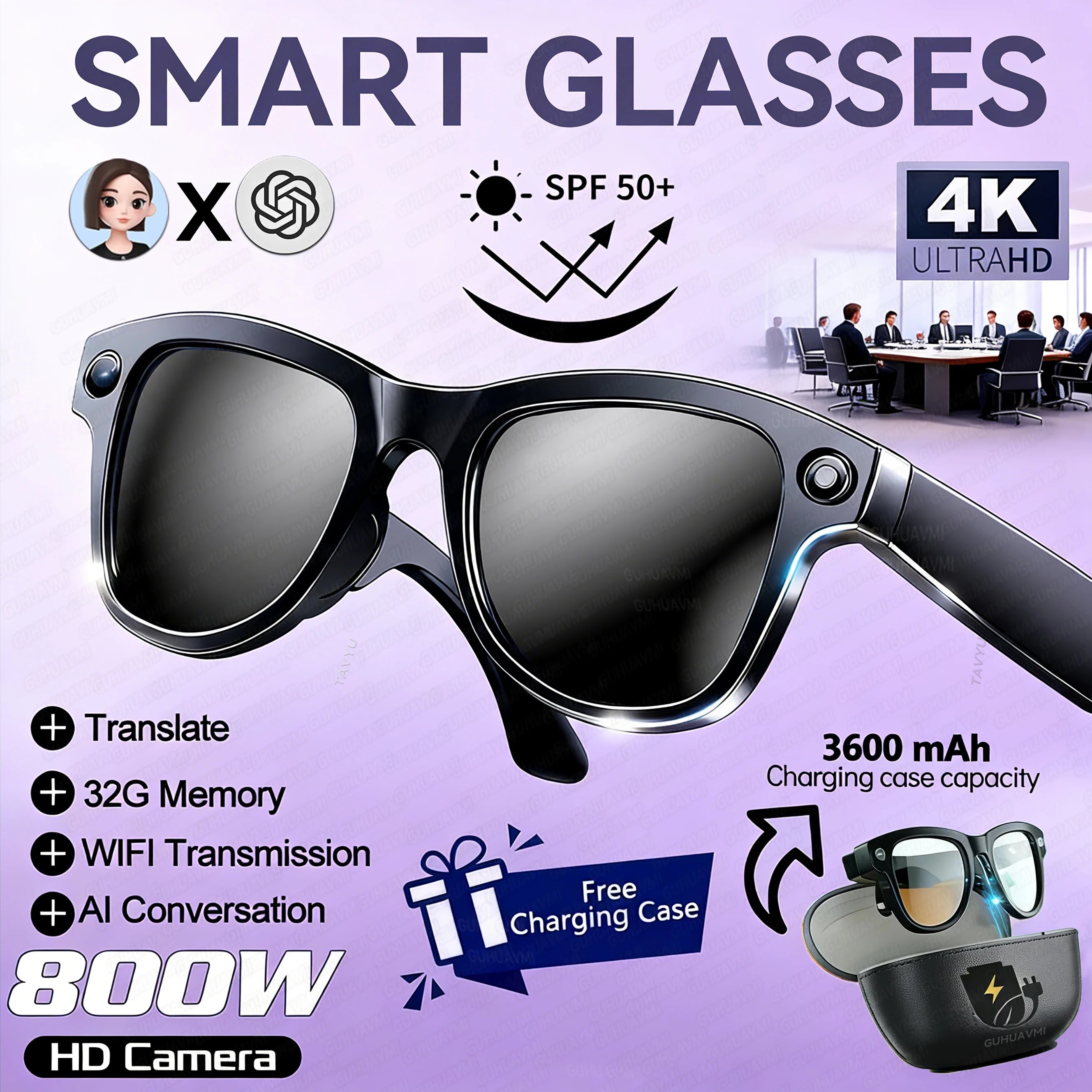 New AI Smart Glasses with 8MP Camera, 4K Video & HD Photo Bluetooth Audio , Real-Time Translation Noise-Cancel Calls Music 2026